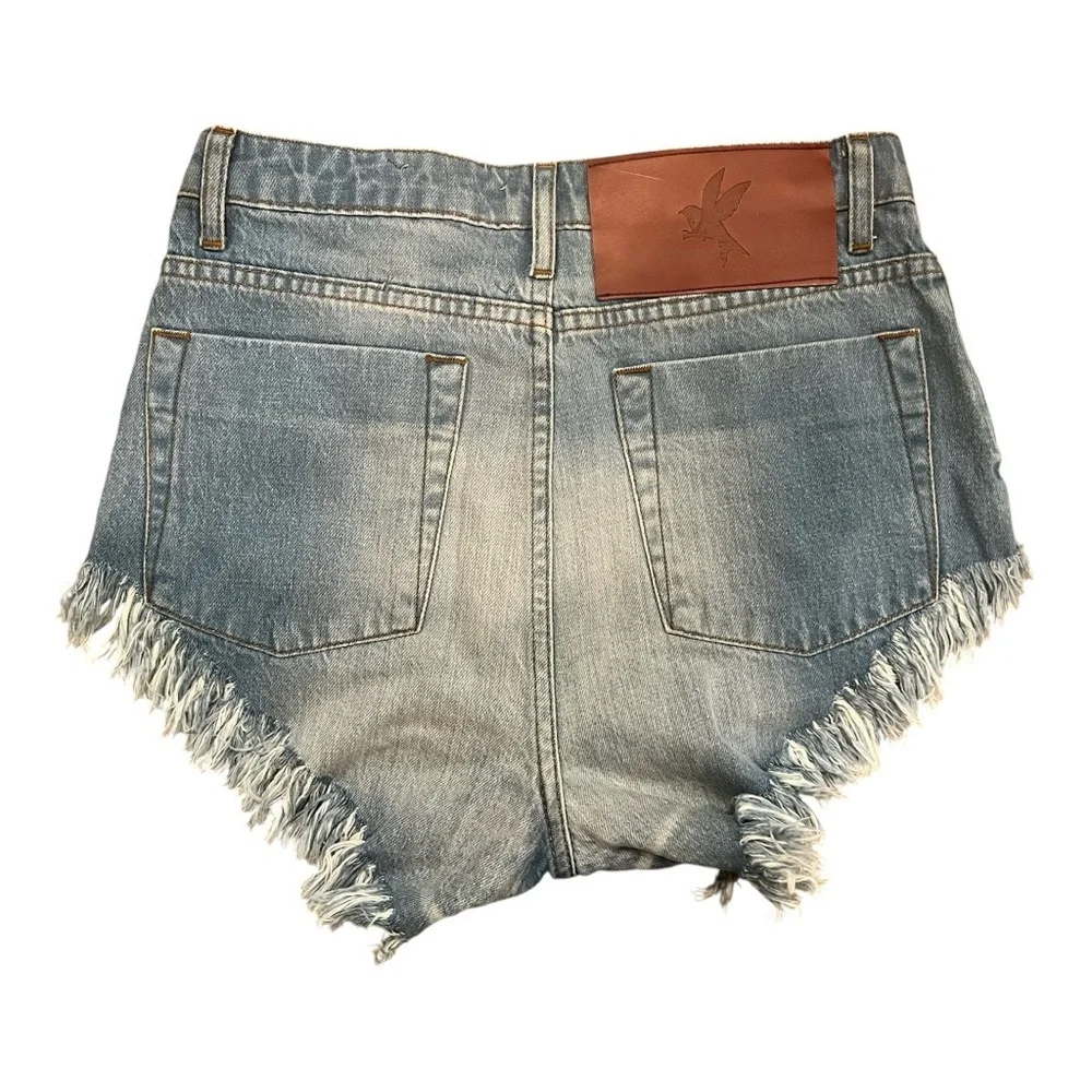 ONE TEASPOON Rollers Denim Short in Atlantis Size 26 NWT Low waist fringe hem